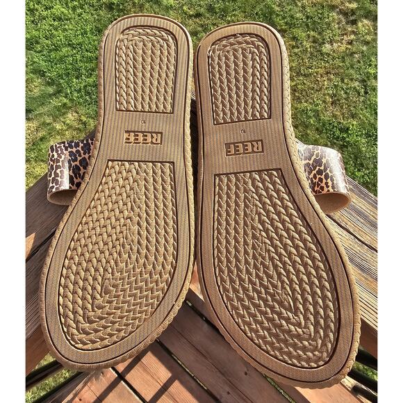 Reef Womens Brown Cushion Sol Diagonal T Strap Flip Flop Sandals Size 10 Leopard - Picture 5 of 7